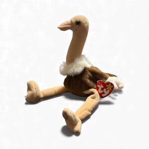 Ty Beanie Babies Stretch Ostrich Plush - Brown and White